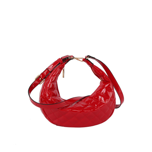Glossy crescent convertible shoulder bag hobo