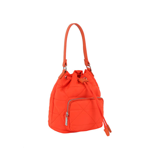 Nylon quilted zipper bucket crossbody bag