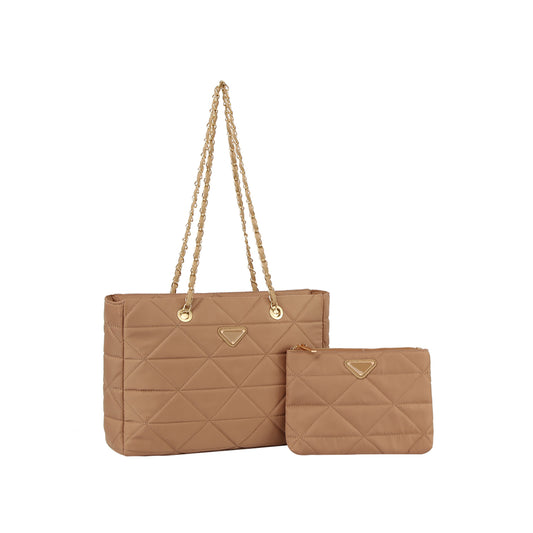 Quilted nylon 2 in 1 tote shoulder bag