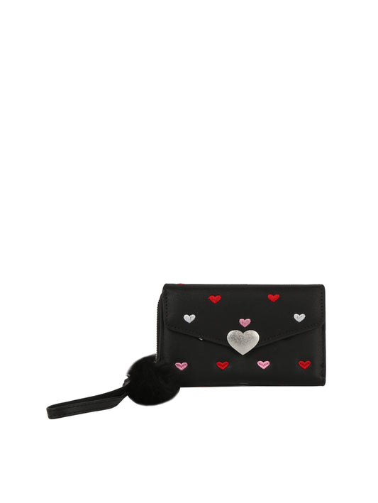 Calin heart pompom wallet with a wristlet