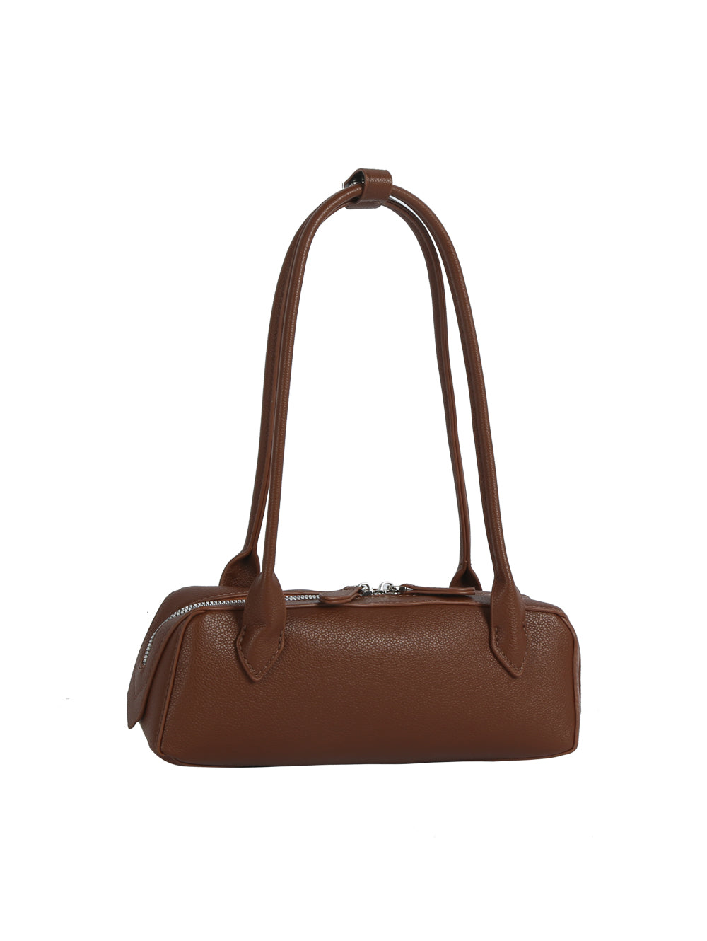 Brown handbag with a shoulder strap on a white background