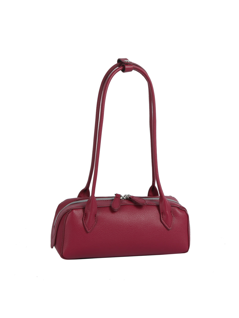 Red handbag with a strap on a white background