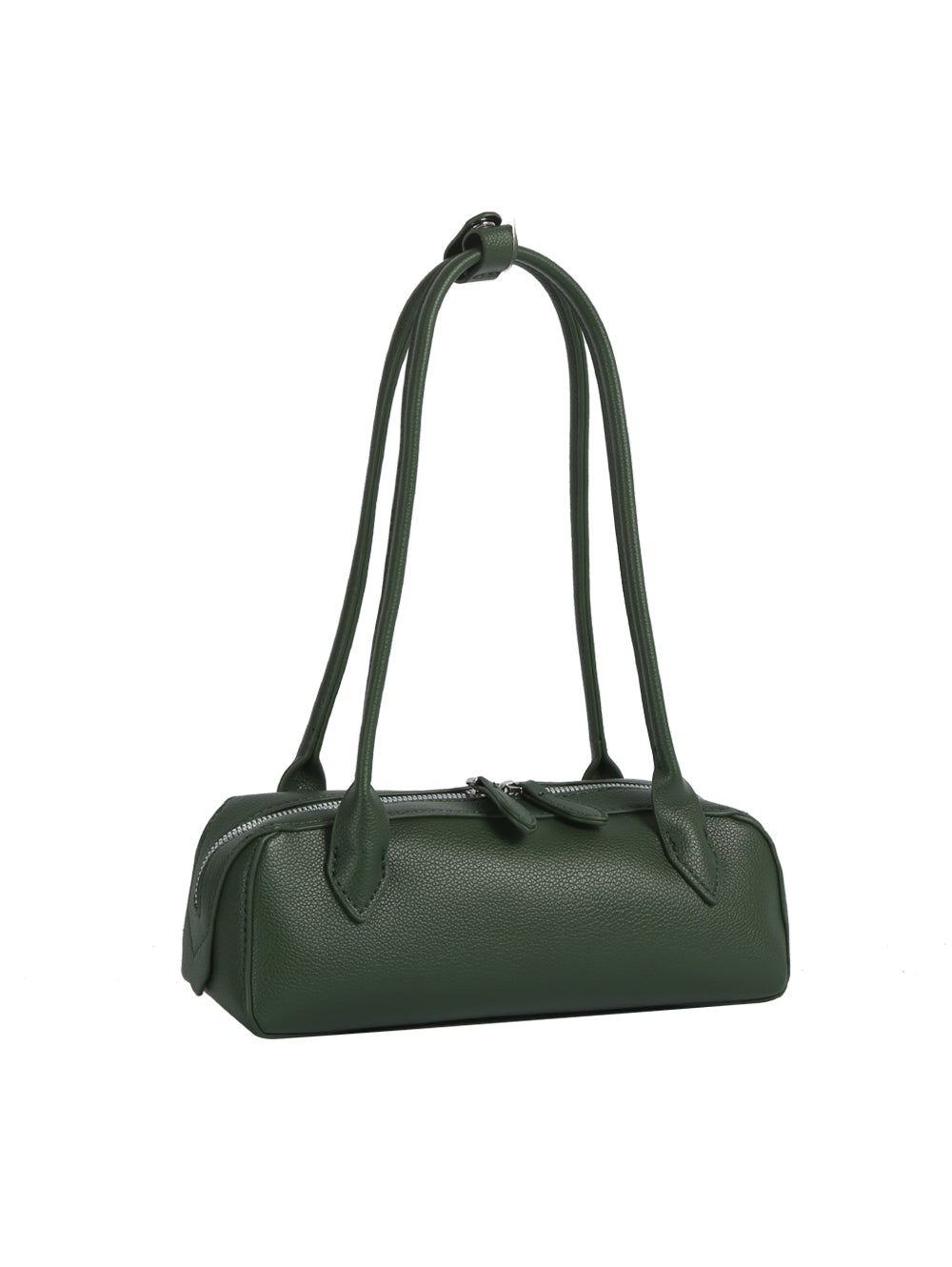 Green handbag with a strap on a white background