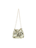 Sparkling handbag with a chain strap on a white background