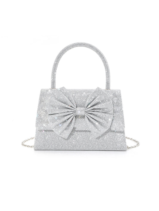 Calin Glitter Bow Accented Shimmer Top-Handle Bag