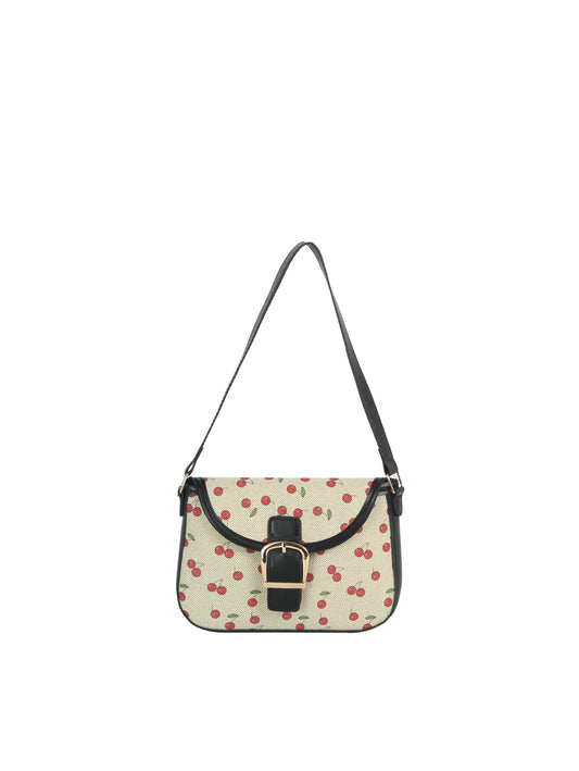 Calin Cherry Print Canvas Shoulder Bag