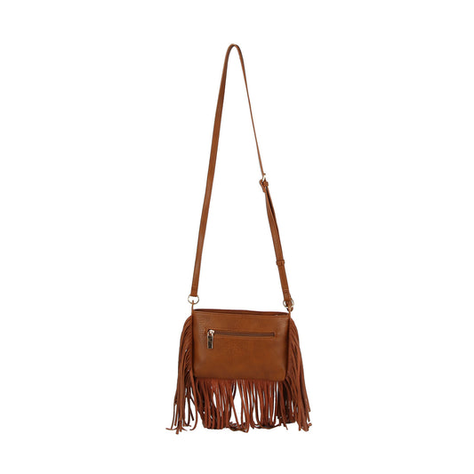 Whipstitch centered and fringed crossbody