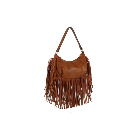 Fringed moon shape shoulder bag
