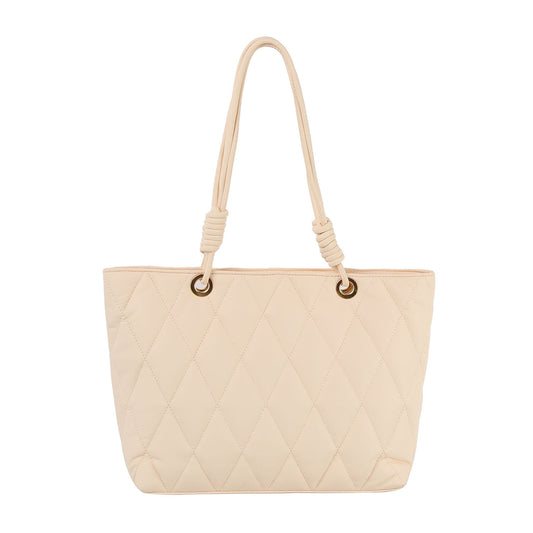 Quilted shopper tote with knot detailed handle
