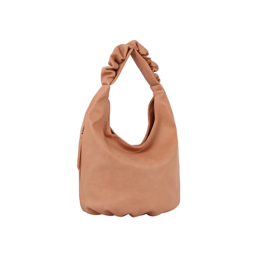 Ruched handle side pocket hobo shoulder bag