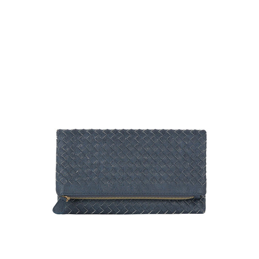 Woven front flap clutch