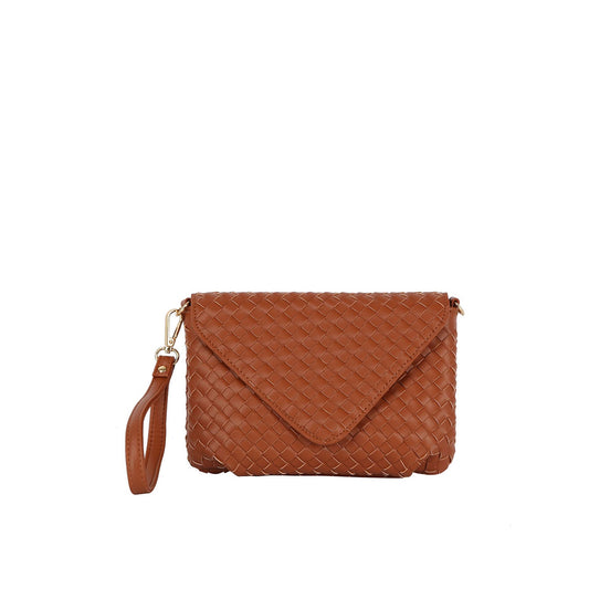 Woven Front flap tripe comparament convertible clutch crossbody wristlet