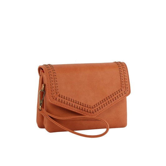 Front flap tripe compartment convertible clutch crossbody wristlet