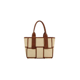 Woven color block top handle tote