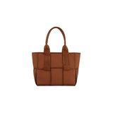 Woven color block top handle tote