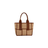 Woven color block top handle tote