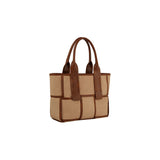 Woven color block top handle tote