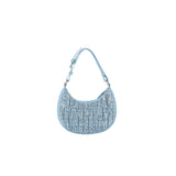 Spangled and quilted denim shoulder bag