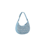 Spangled and quilted denim shoulder bag