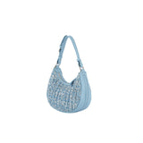 Spangled and quilted denim shoulder bag