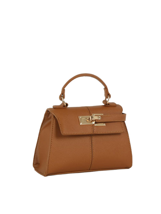 Trapeze Top-Handle Handbag with Gold-Tone Lock Hardware