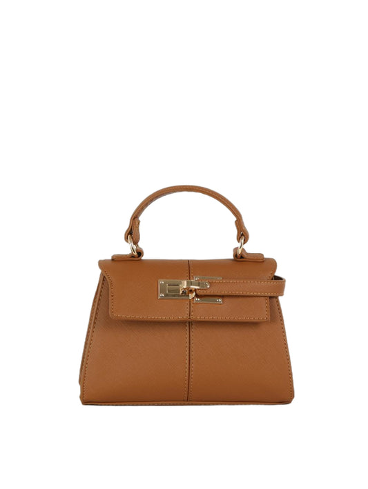 Trapeze Top-Handle Handbag with Gold-Tone Lock Hardware