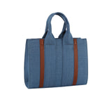 Denim front stripe boxy satchel bag