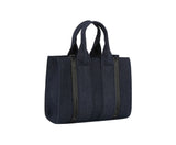 Denim front stripe boxy satchel bag