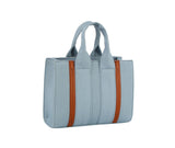 Denim front stripe boxy satchel bag