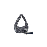 Hound tooth pattern spangled denim shoulder bag