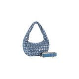 Hound tooth pattern spangled denim shoulder bag