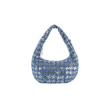 Hound tooth pattern spangled denim shoulder bag