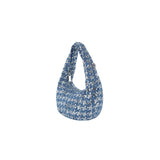 Hound tooth pattern spangled denim shoulder bag