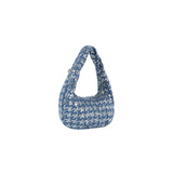 Hound tooth pattern spangled denim shoulder bag