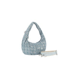 Hound tooth pattern spangled denim shoulder bag