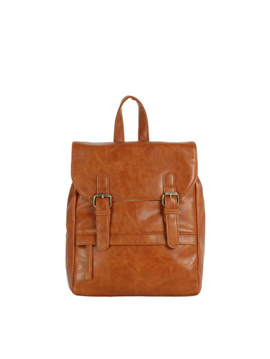 Vintage Dual-Buckle Faux Leather Backpack