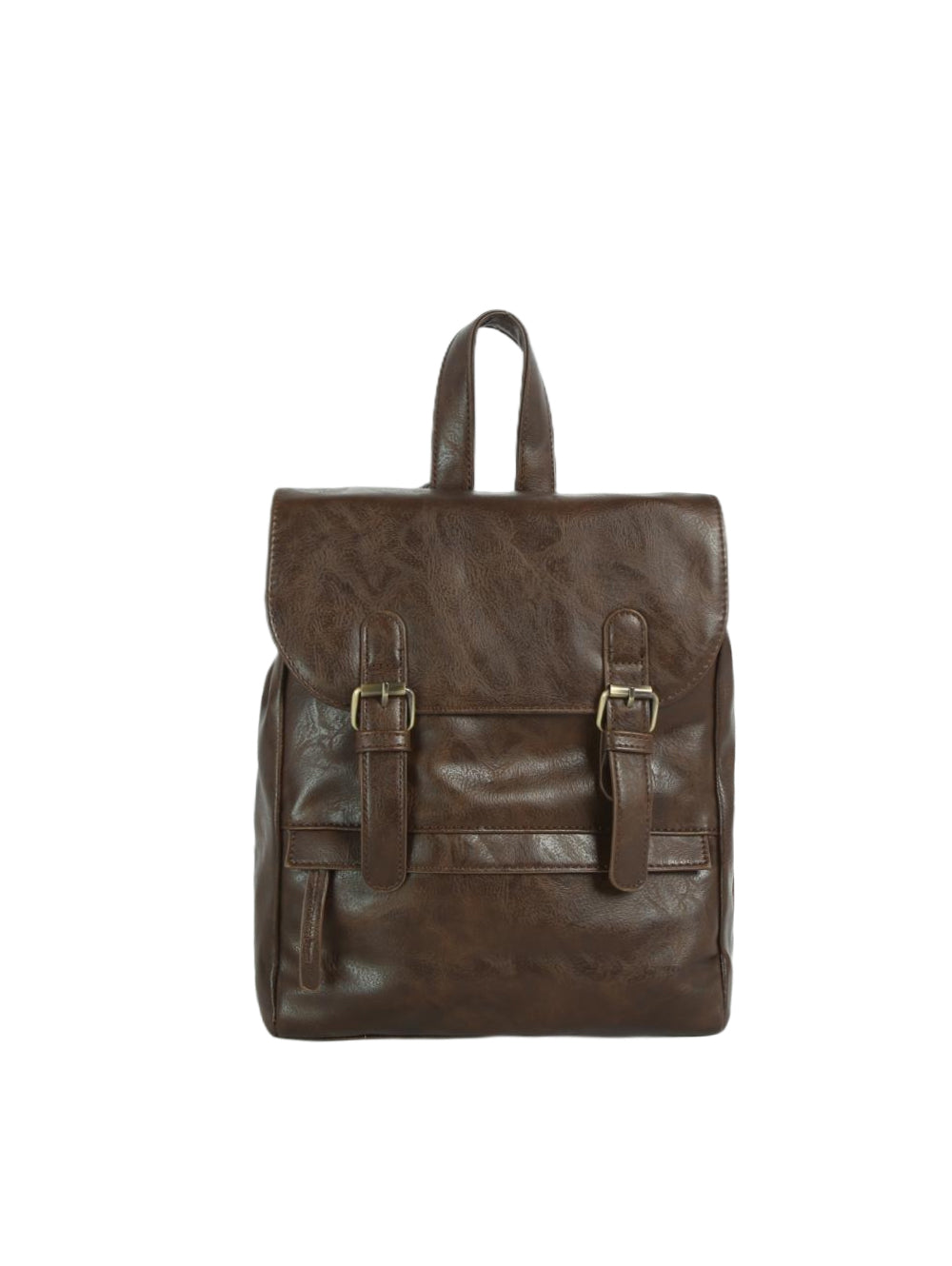 Vintage Dual-Buckle Faux Leather Backpack