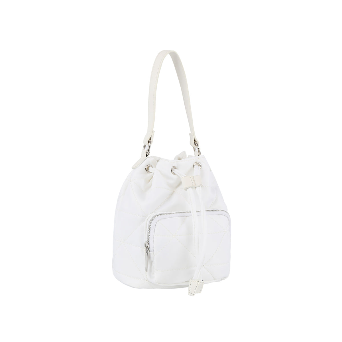 Nylon quilted zipper bucket crossbody bag