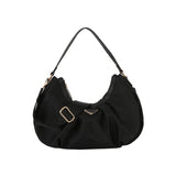 Nylon triangle plaque crescent shoulder bag