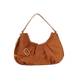 Nylon triangle plaque crescent shoulder bag