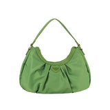 Nylon triangle plaque crescent shoulder bag