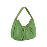 Nylon triangle plaque crescent shoulder bag