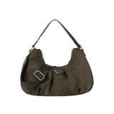 Nylon triangle plaque crescent shoulder bag