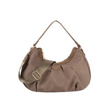 Nylon triangle plaque crescent shoulder bag