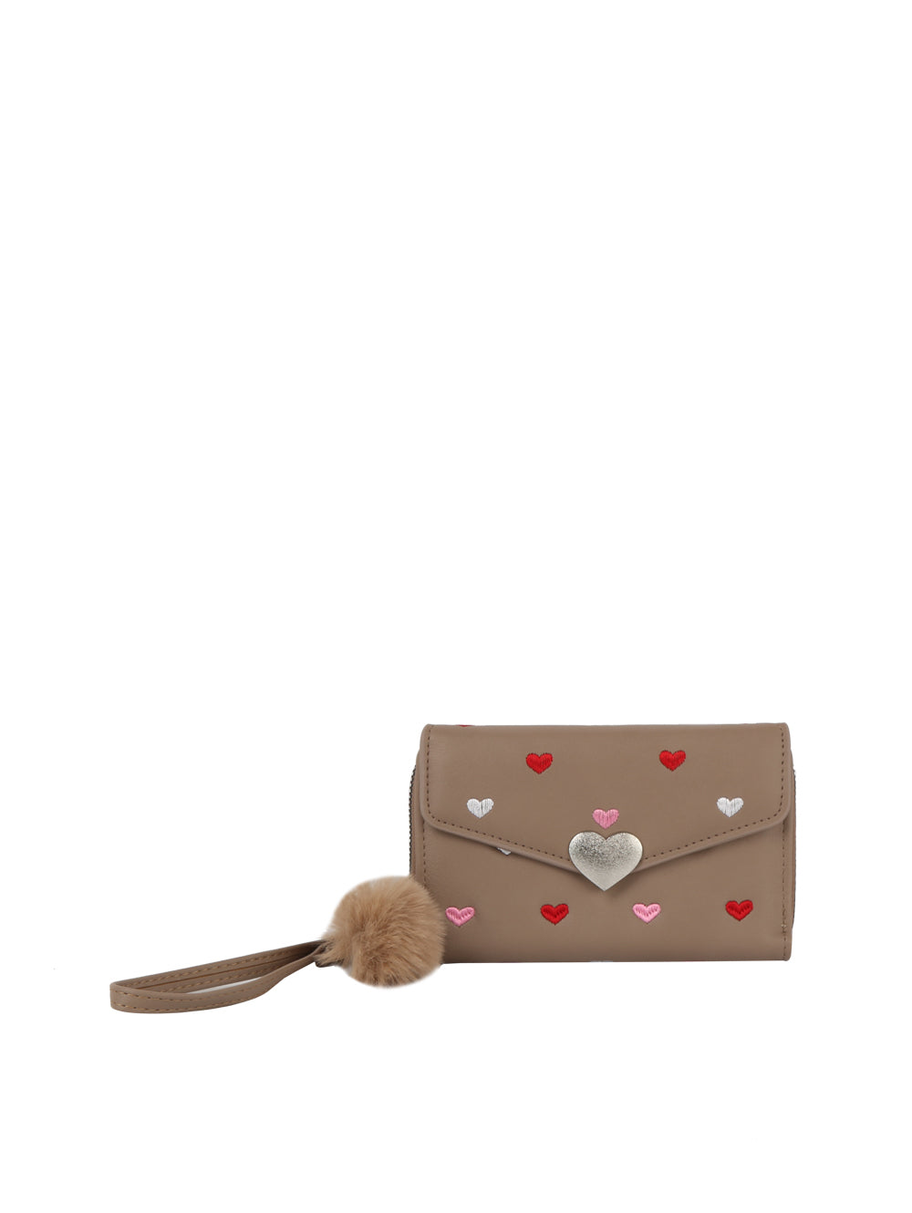 Calin heart pompom wallet with a wristlet