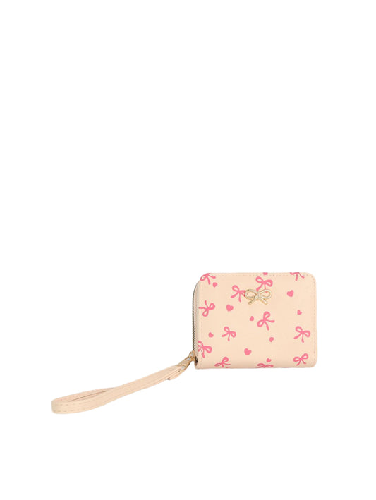 Calin Bow and Heart Print Wristlet Wallet