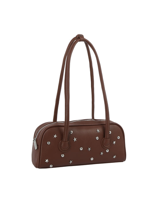 Shoulder Bag with Silver-tone Metallic Studs