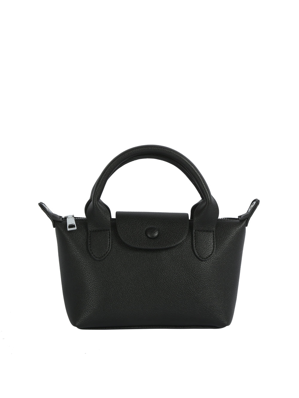 Black handbag on a white background