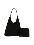 Black shoulder bag with a matching pouch on a white background