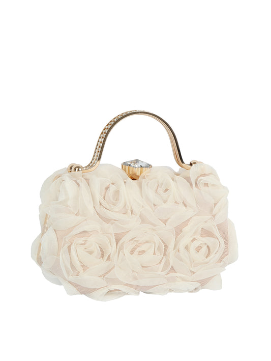 Calin Collection Sculpted Fabric Roses Covered Evening Bag